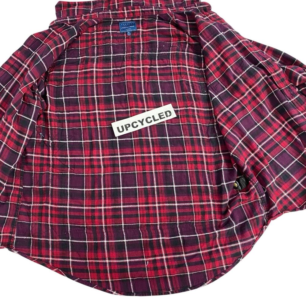 Upcycled Flannel Shirt Shacket Womens 1X Mechanic Grunge Patchwork Folk Art - Picture 4 of 16